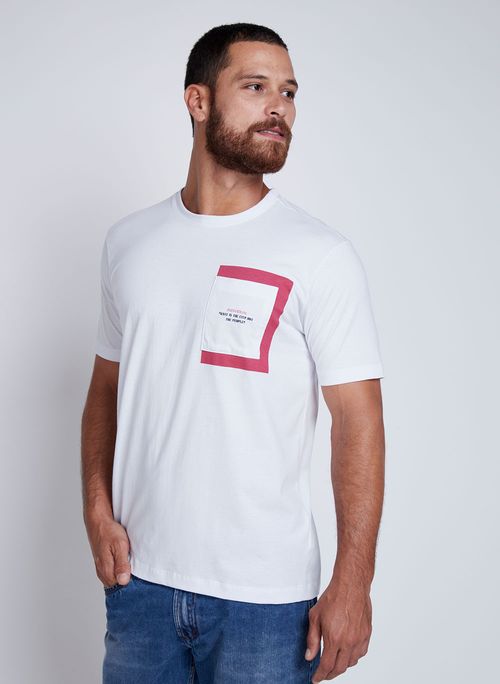 Camiseta Bolso Com Estampa Masculina Branca Individual