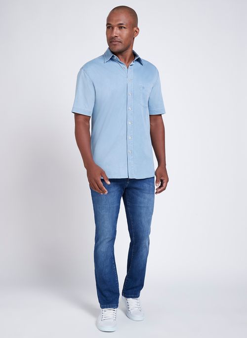 Camisa Jeans Com Bolso Classics Essencial Masculina Individual
