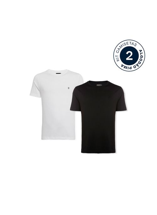 Kit 2 Camisetas Slim Pima  Branca e Preta Masculina Individual