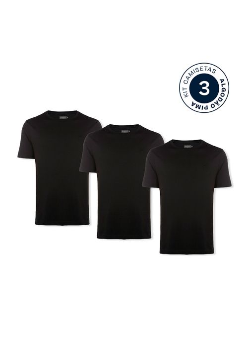 Kit 3 Camisetas Slim Pima Pretas Masculina Individual