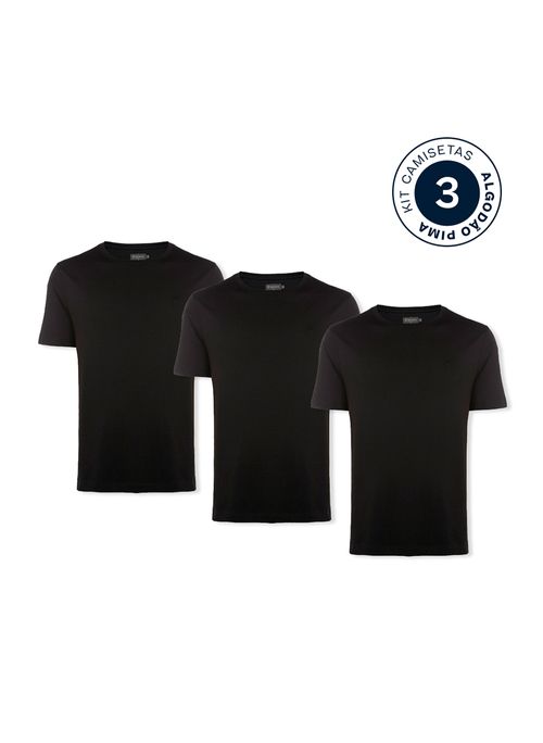 Kit 3 Camisetas Comfort Pima Pretas Masculina Individual