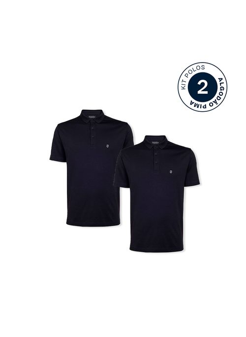 Kit 2 Polos Slim Pima Pretas Masculina Individual