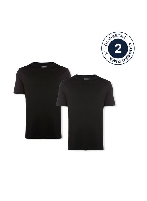 Kit 2 Camisetas Slim Pima Pretas Masculina Individual