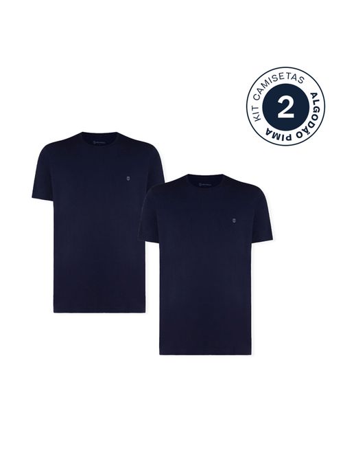 Kit 2 Camisetas Slim Pima Azul Marinho Masculina Individual