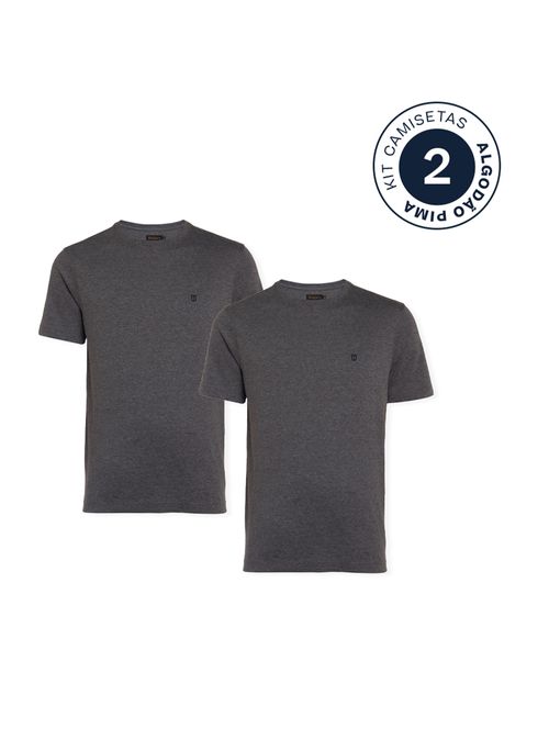 Kit 2 Camisetas Slim Pima Cinza Médio Masculina Individual