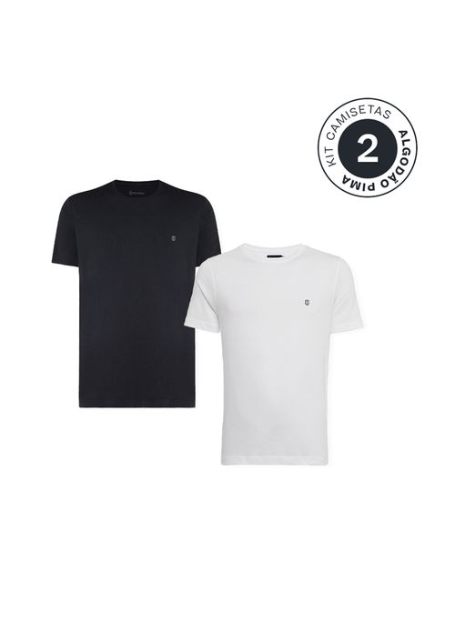 Kit 2 Camisetas Slim Pima Branca e Azul Masculina Individual