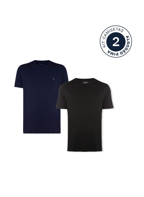 Kit 2 Camisetas Slim Pima Preta e Azul Masculina Individual