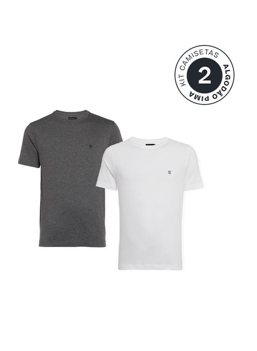 Kit 2 Camisetas Slim Pima Branca e Cinza Masculina Individual