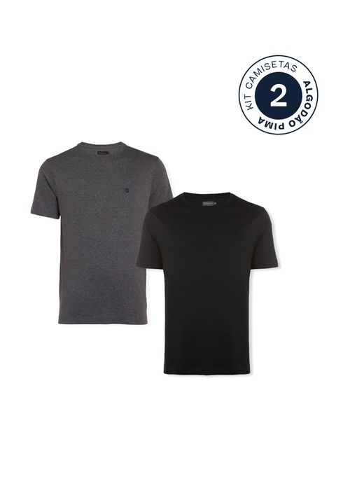 Kit 2 Camisetas Slim Pima Preta e Cinza Masculina Individual