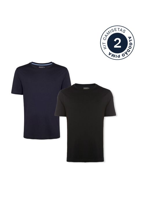 Kit 2 Camisetas Comfort Pima Preta e Azul Masculina Individual