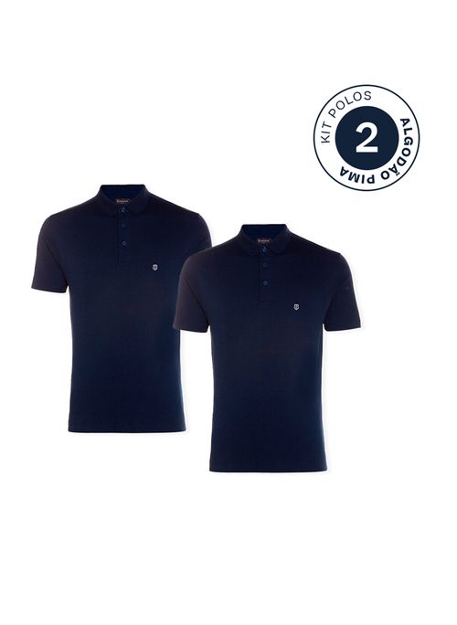 Kit 2 Polos Slim Pima Azul Marinho Masculina Individual