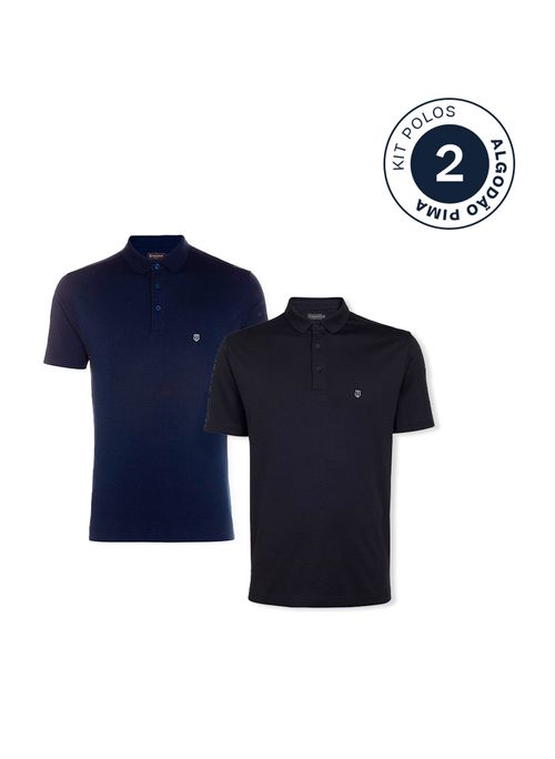 Kit 2 Polos Slim Pima Preta e Azul Masculina Individual