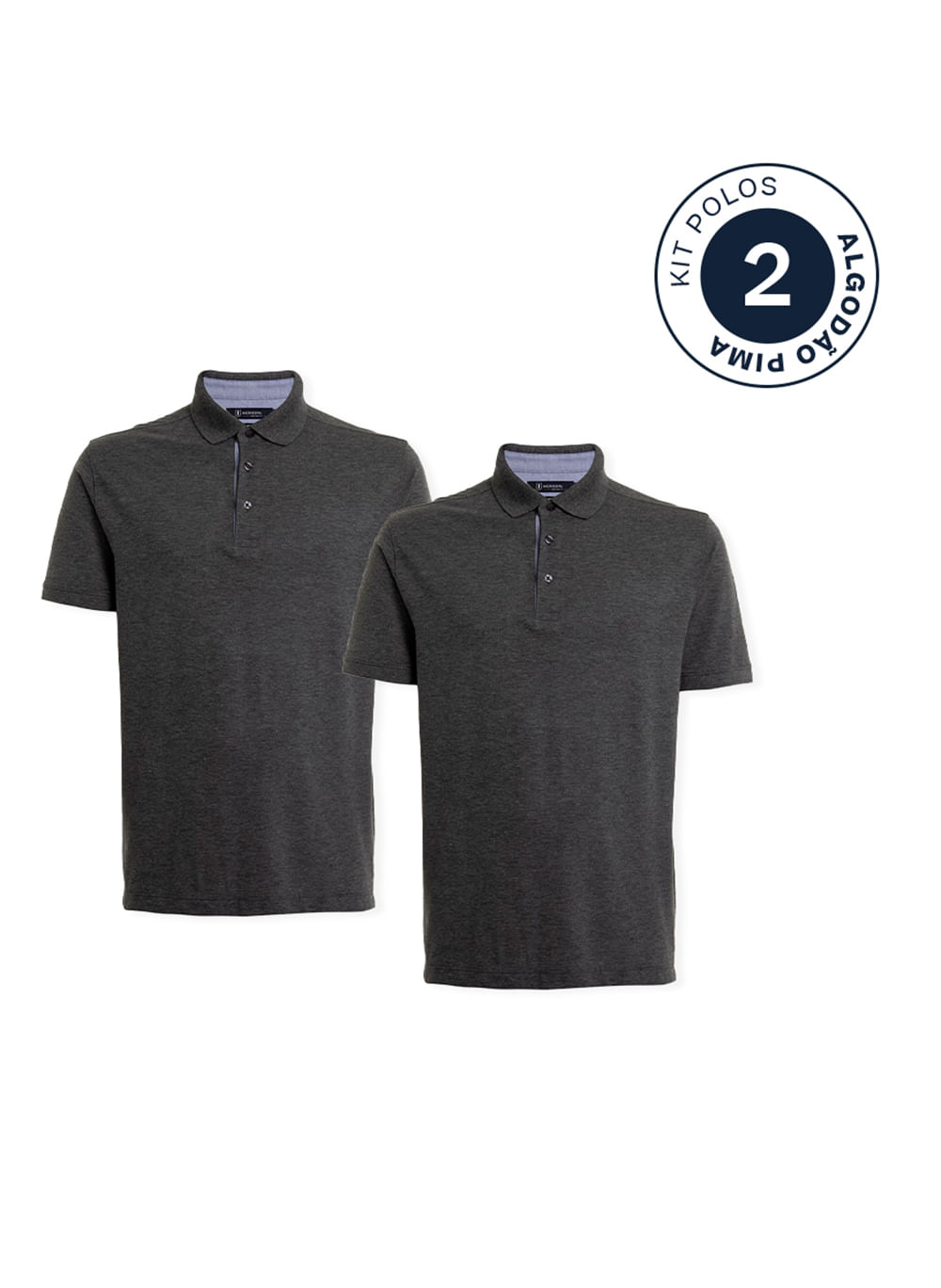 Kit 2 Polos Comfort Pima Cinza Médio Masculina Individual