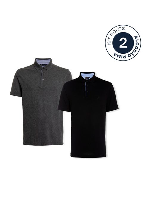 Kit 2 Polos Comfort Pima Preto e Cinza Masculina Individual