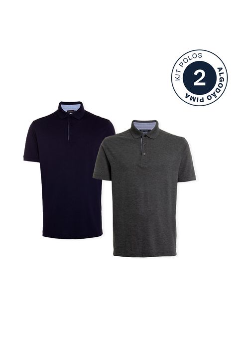 Kit 2 Polos Comfort Pima Azul e Cinza Masculina Individual