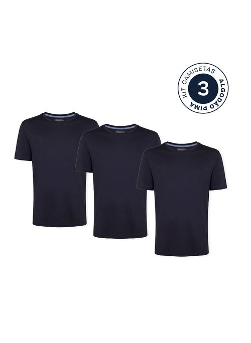 Kit 3 Camisetas Comfort Pima Azul Marinho Masculina Individual