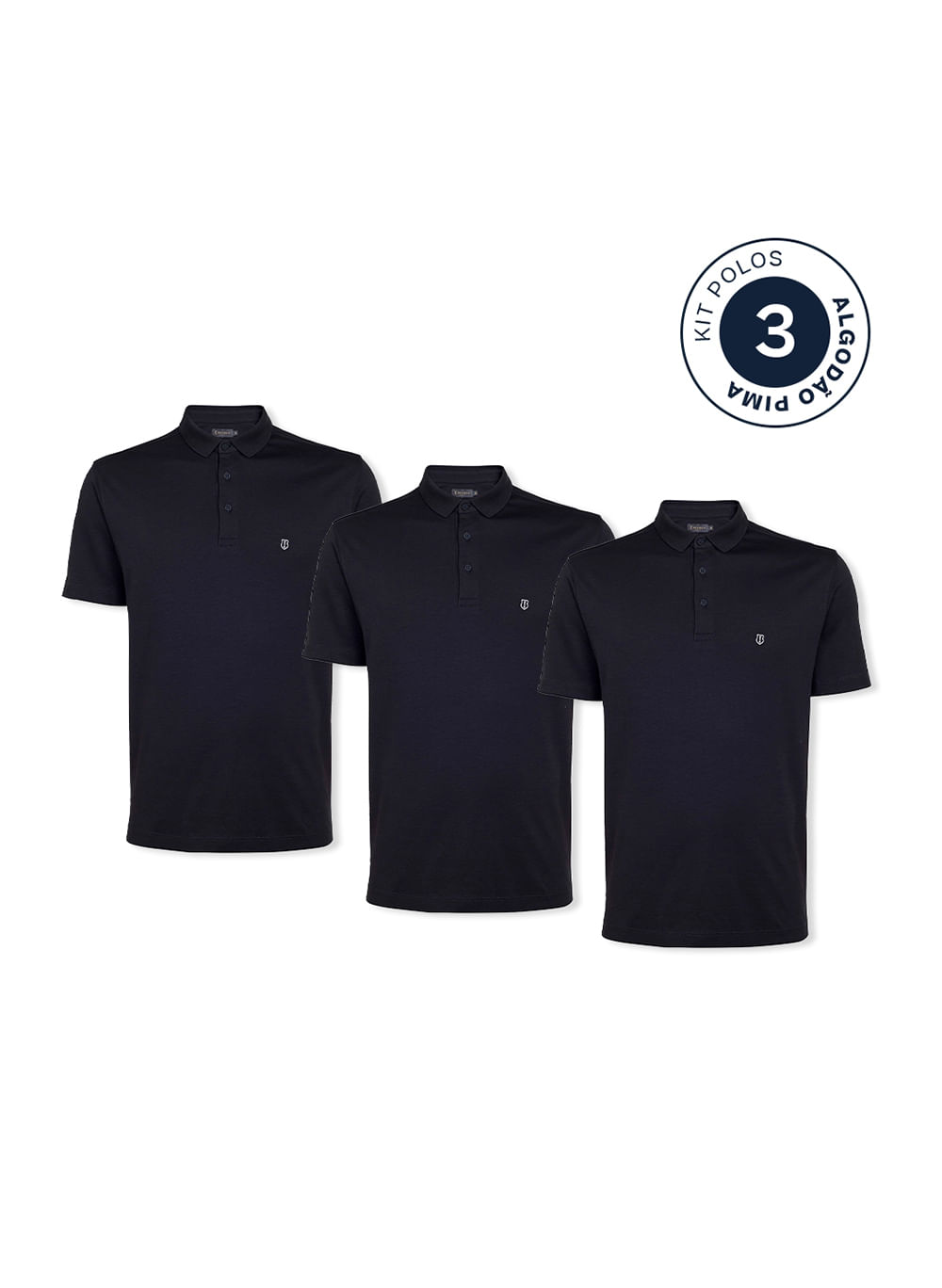Kit 3 Polos Slim Pima Preto Masculina Individual