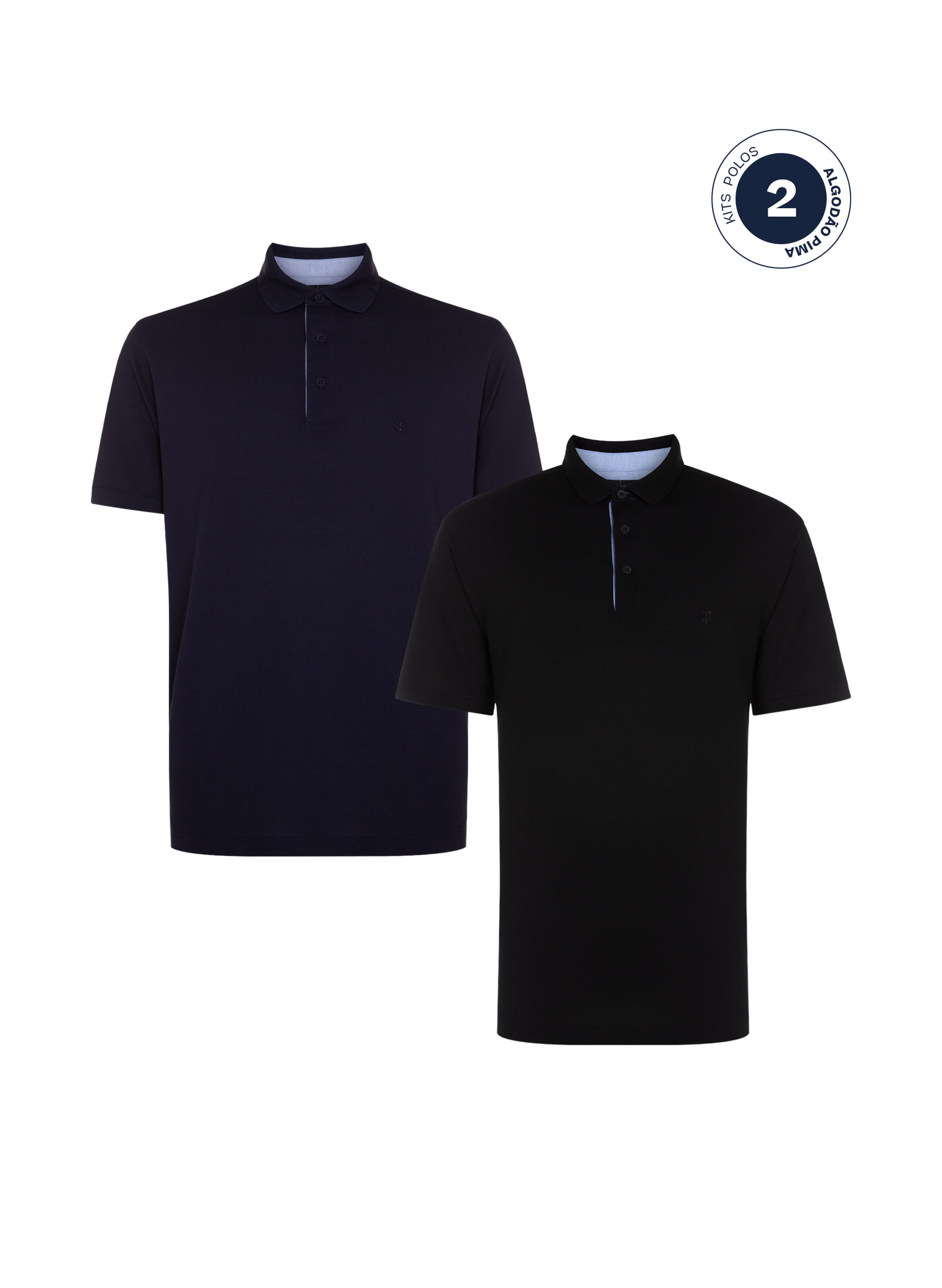 Kit 2 Polos Comfort Pima Preto e Azul Masculina Individual