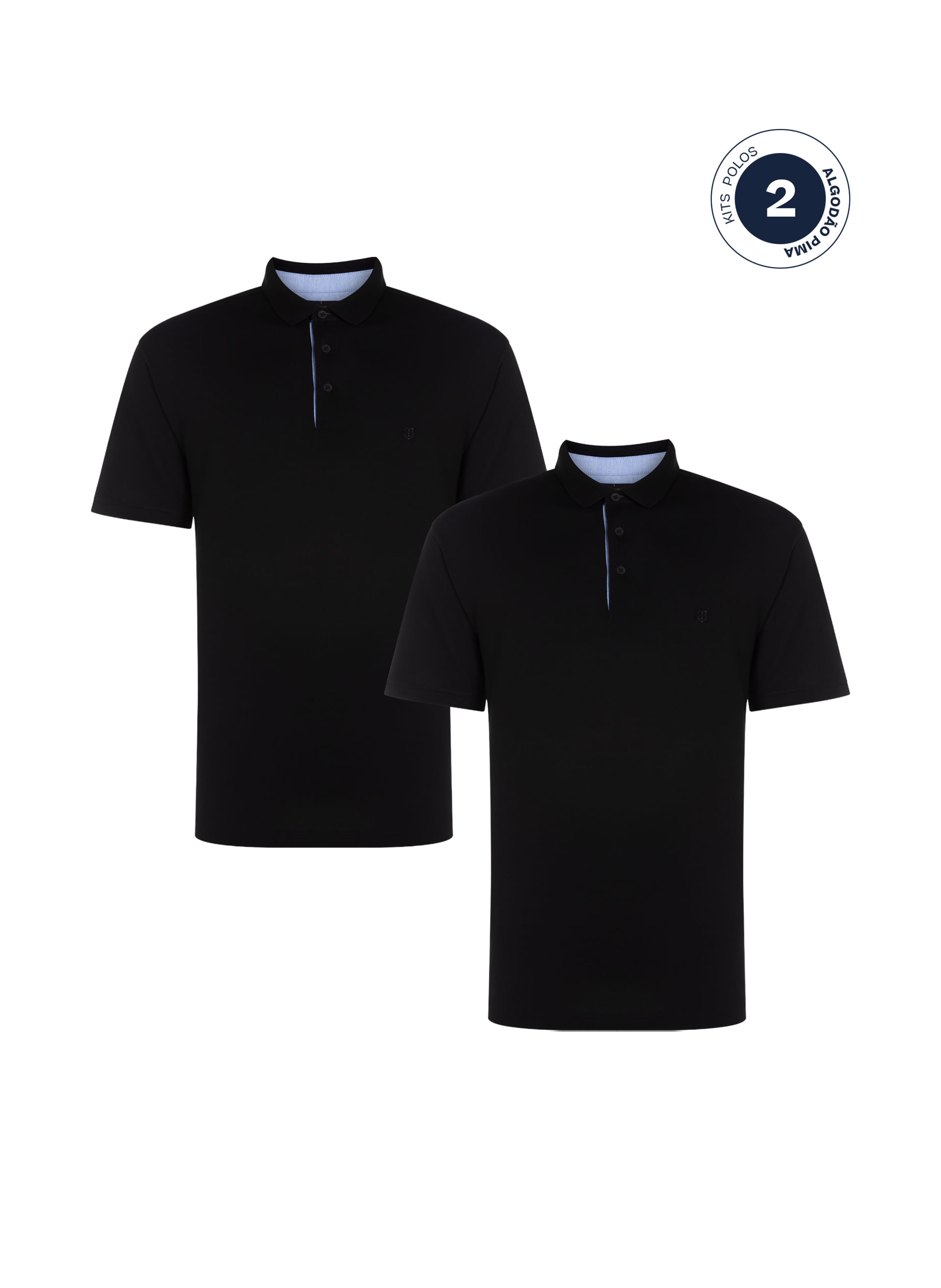 Kit 2 Polos Comfort Pima Pretas Masculina Individual
